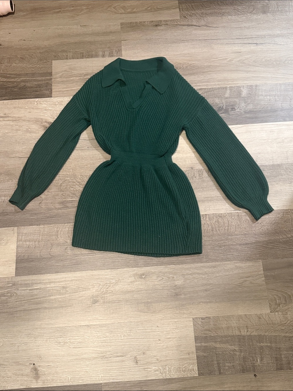 Knit Polo Sweater Dress in Deep Green